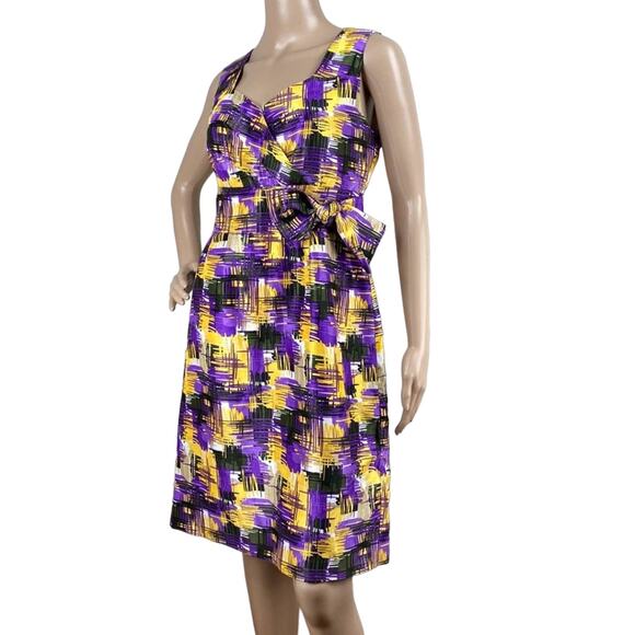 Alex Marie Multicolored Sweetheart Neck Sleeveless Bow Accent Sheath Dress 10P - Picture 4 of 7